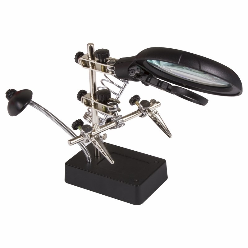 Держатель с лупой "третья рука" Rexant 12-0250, LED подсветка, подставка под паяльник