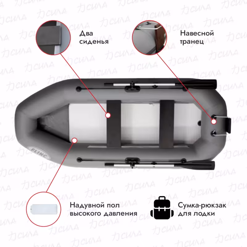 Надувная лодка ПВХ Flinc F300TLA, НДНД, серый