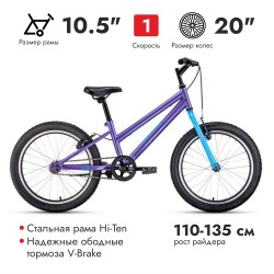 Велосипед ALTAIR MTB HT 20 low (20" 1 ск. рост 10.5") (фиолетовый/голубой)