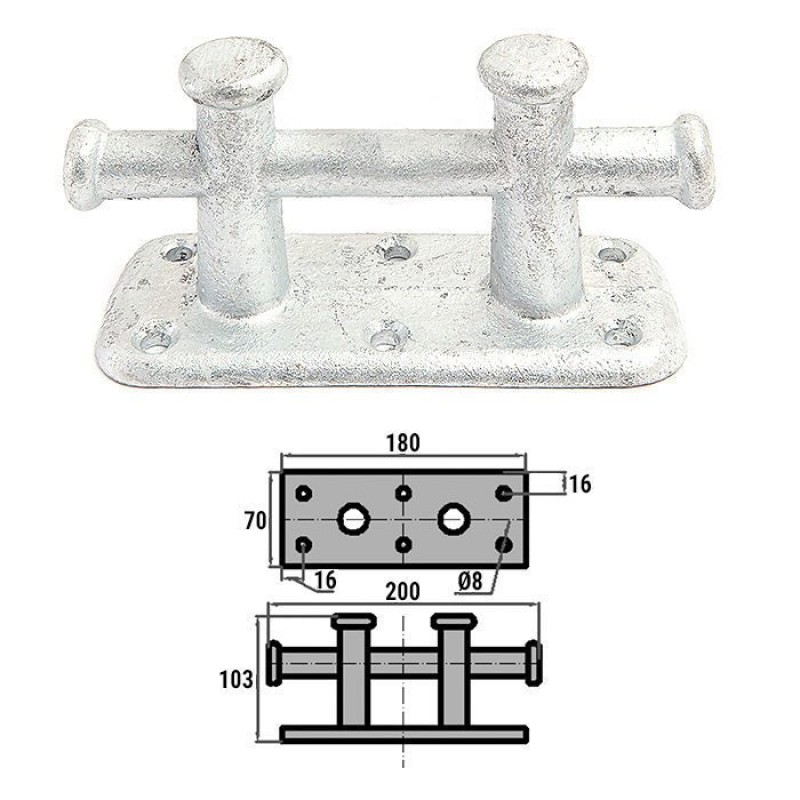 Кнехт двойной Cim 0602-0701, 180х70 мм