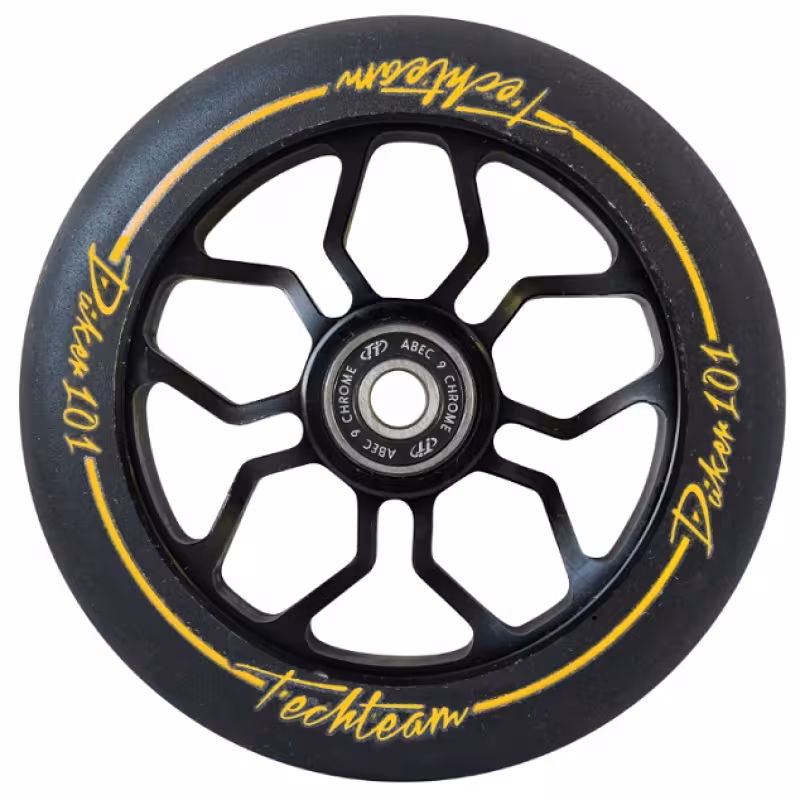 Колесо д/экстрим. самоката 110 мм, с подшипн. Duker 101, ABEC-9, алюмин.(желтый)