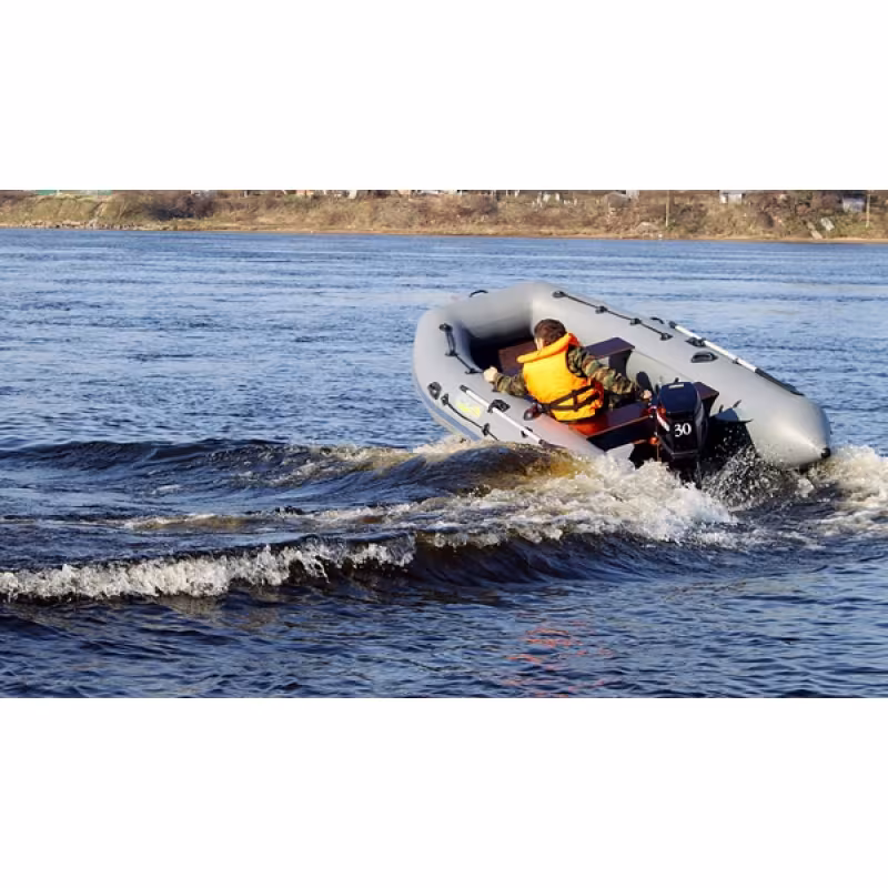 Надувная лодка ПВХ Адмирал 380, пайол фанерный, серый