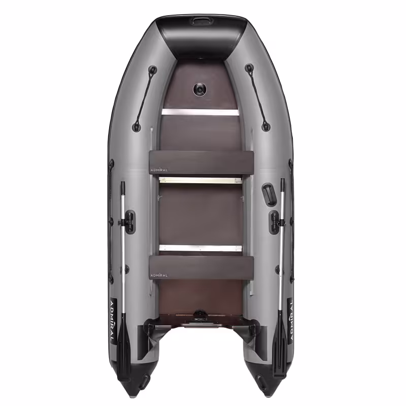 Надувная лодка ПВХ Адмирал 335, пайол фанерный, КМФ ОМОН черный