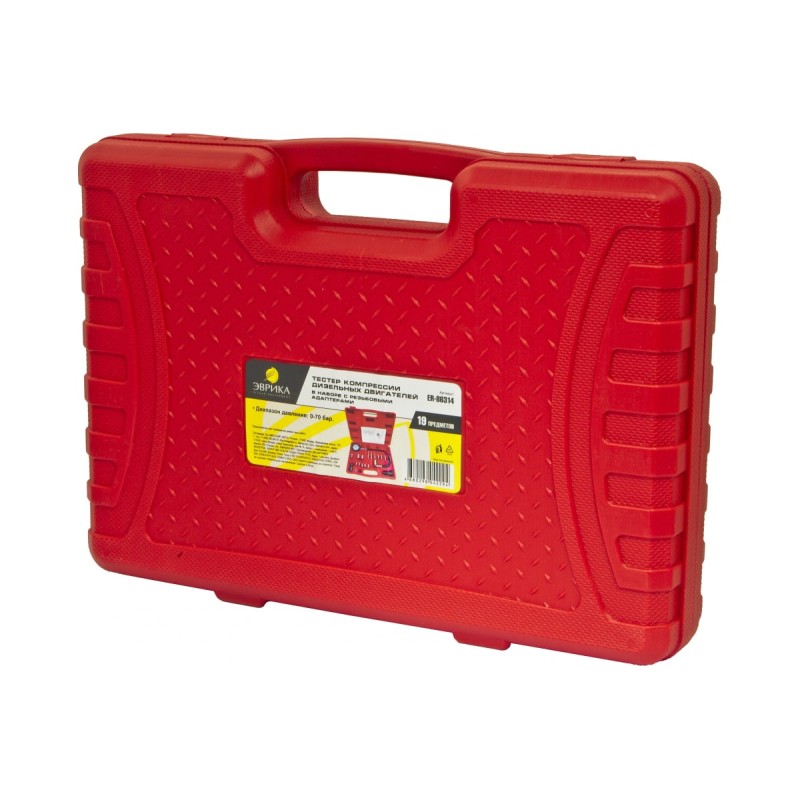 Компрессометр для дизельных двигателей в комплекте с резьбовыми адаптерами Эврика ER-86314, 19 предметов
