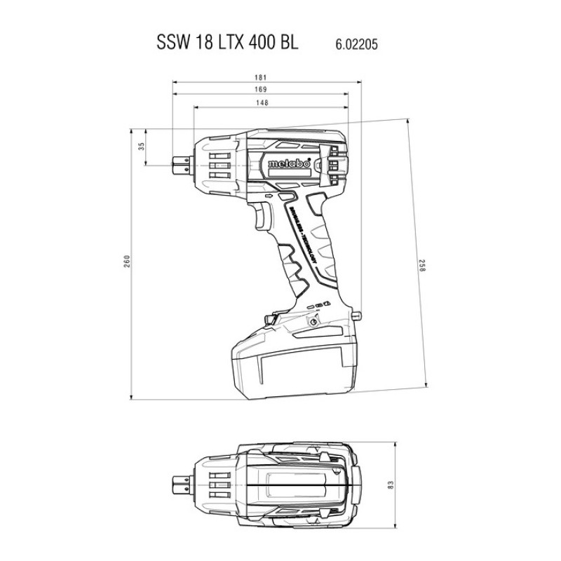 Гайковерт аккумуляторный ударный Metabo SSW 18 LTX 400 BL 5,2Ач в кейсе (с аккумулятором и зарядным устройством)