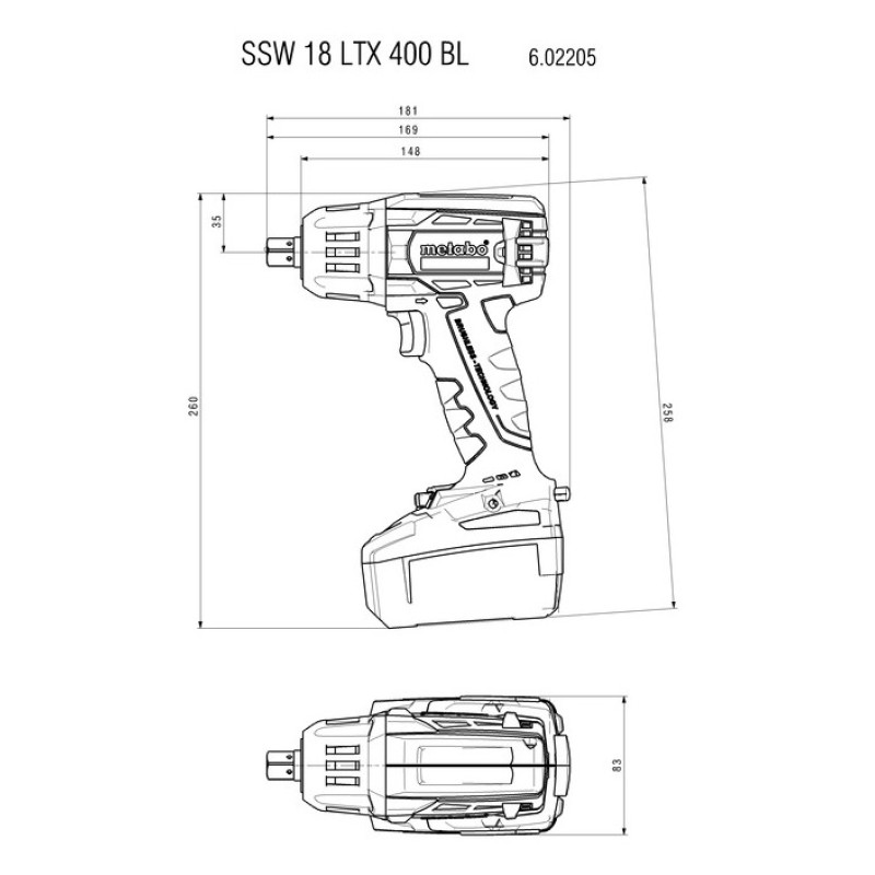 Гайковерт аккумуляторный ударный Metabo SSW 18 LTX 400 BL (без аккумулятора и зарядного устройства)