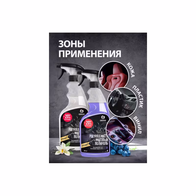 Полироль матовый для кожи, резины, пластика Grass Polyrole Matte 110394, виноград, 0.6 л