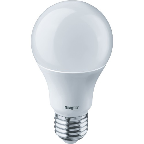 Лампа светодиодная Navigator NLL-A60-10-230-2.7K-E27, 220V, E27, 10 Вт, 2700K, 750lm, теплый белый свет