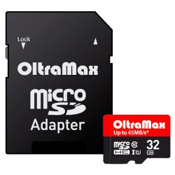 Карта памяти OltraMax 32 Gb microSDCH Class10 UHS-1 Elite, с адаптером SD 45 МВ/s