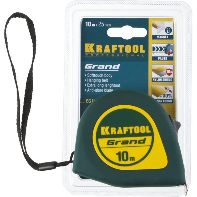 Рулетка строительная Kraftool Grand 34022-10-25, 10 м х 25 мм