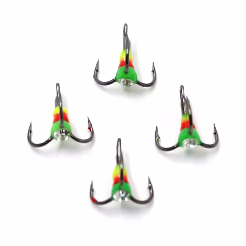 Крючок-тройник светофор Namazu (+капля,камень, р-р8, цвет GRO, 5 ШТ)