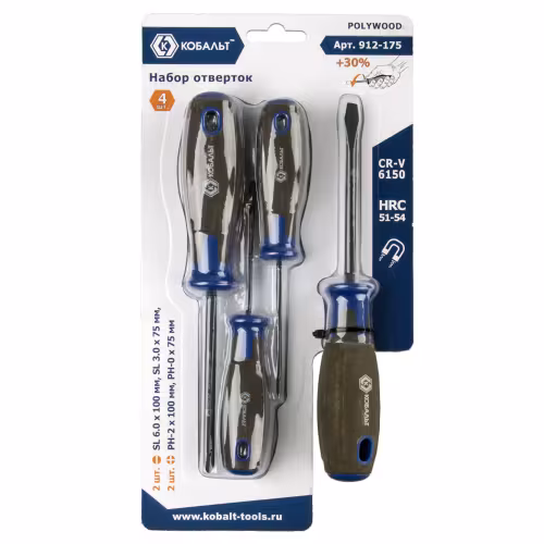 Набор отверток PH, SL Кобальт CR-V Polywood 912-175
