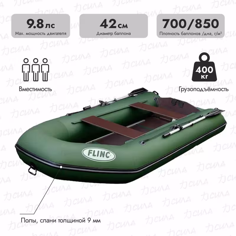 Надувная лодка ПВХ Flinc FT340K, пайол фанерный, оливковый