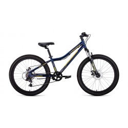 Велосипед горный хардтейл подростковый FORWARD TITAN 2.2 disc 24, рост 12, 6 скоростей, темно-синий/золотой 