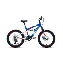 Велосипед горный двухподвес подростковый ALTAIR MTB FS 20 disc, рост 14, 6 скоростей, красный/синий 