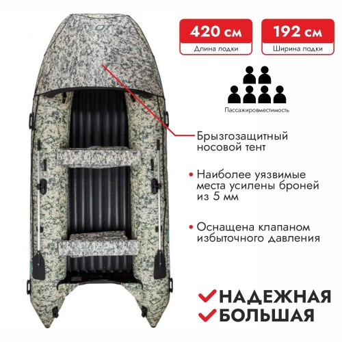 Надувная лодка ПВХ Gladiator E420PRO, НДНД, цифровой камуфляж