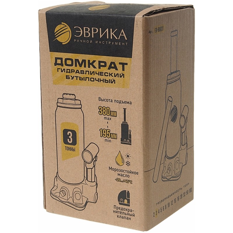 Домкрат бутылочный гидравлический Эврика ER-80031, 3 т