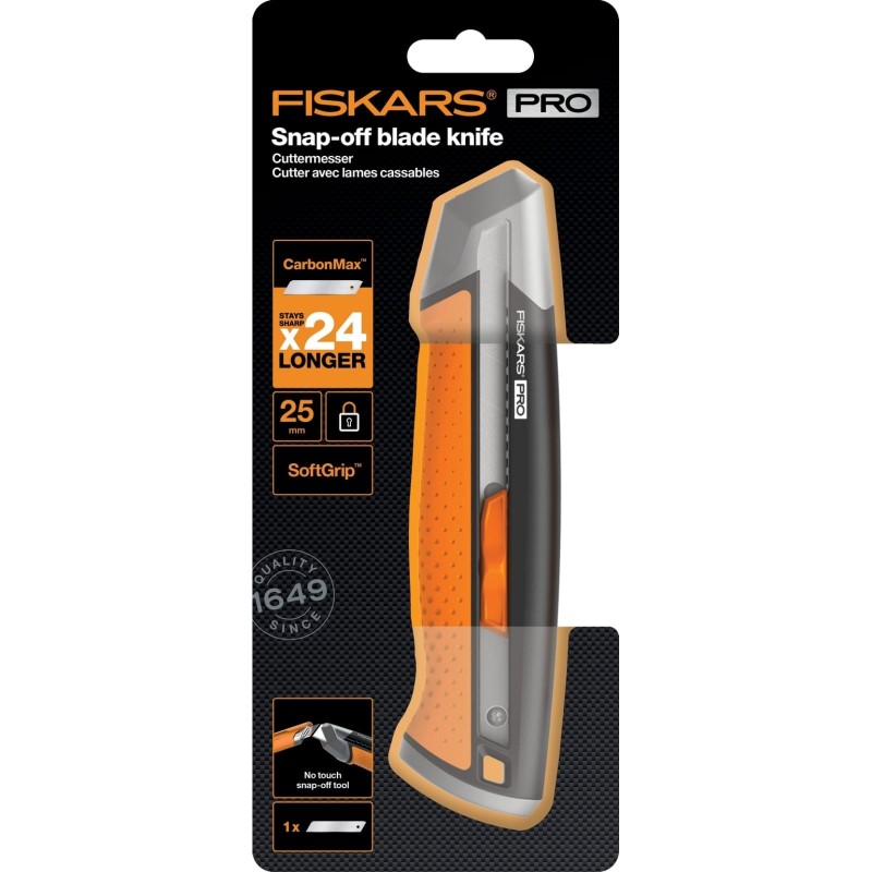 Нож строительный с выдвижным сменным лезвием Fiskars СarbonMax, 25 мм