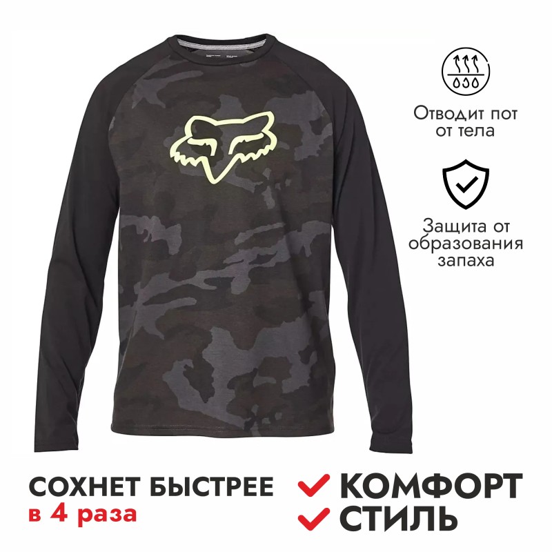 Джерси мужское Fox Tournament LS Tech Tee, ткань TruDri, черный камуфляж, размер M