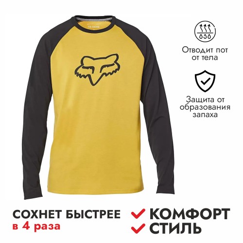 Джерси мужское Fox Tournament LS Tech Tee, ткань TruDri, жёлтый/чёрный, размер M