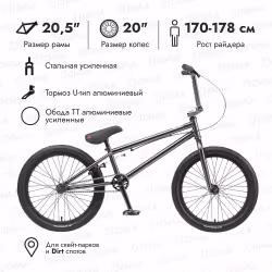Велосипед BMX подростковый TECH TEAM MILLENIUM BMX 20, рост 20,5, 1 скорость, зеркальный