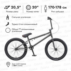 Велосипед BMX подростковый TECH TEAM MILLENIUM BMX 20, рост 20,5, 1 скорость, зеркальный