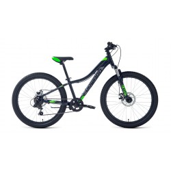 Велосипед горный хардтейл подростковый FORWARD TWISTER 24 2.2 disc, рост 12, 7 скоростей, черный/ярко-зеленый 