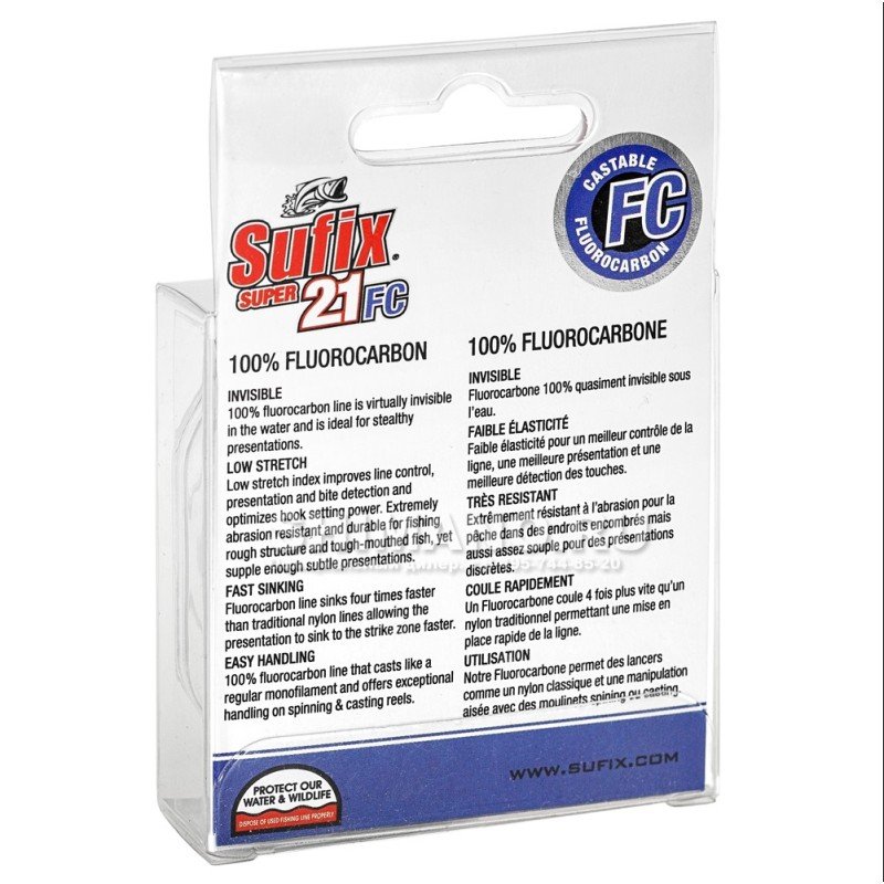 Леска флюорокарбоновая Sufix Super 21 Fluorocarbon 0.25 мм, 5.9 кг, 150 м