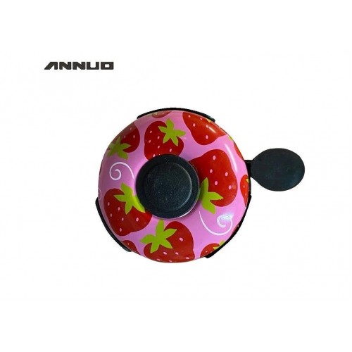 Звонок велосипедный ANNUO "Клубничка", алюминий/пластик, D55 мм, красный/розовый