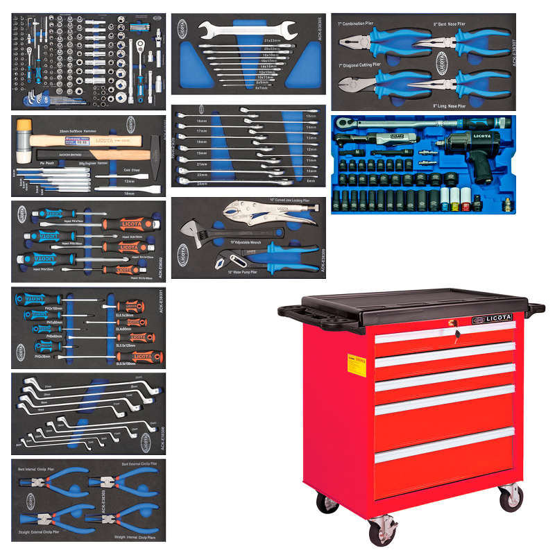 Тележка с набором инструментов Licota AWX-2602RTSEK01, 5 полок, 247 предметов