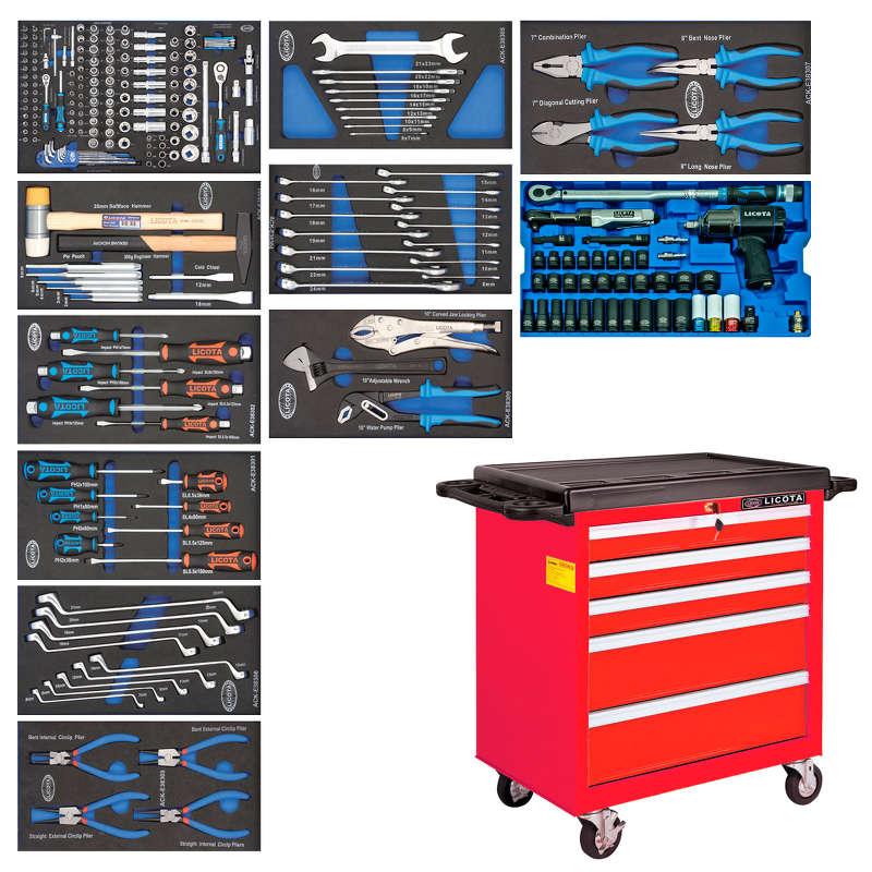 Тележка с набором инструментов Licota AWX-2602RTSEK01, 5 полок, 256 предметов