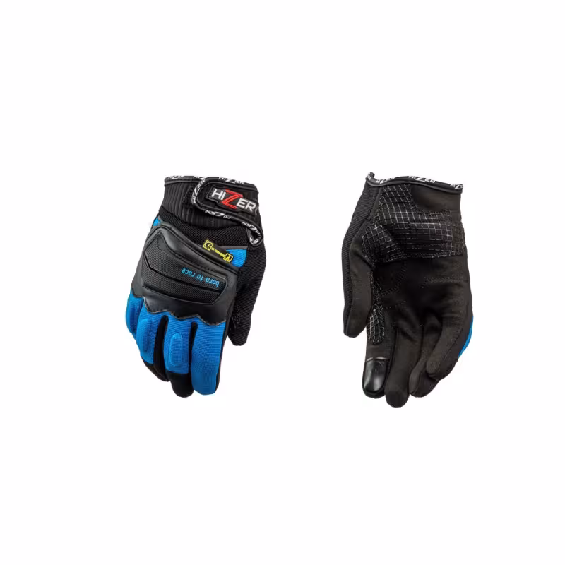 Мотоперчатки детские Hizer CE-4382, кожа/текстиль, черный/голубой, размер 8/10Y