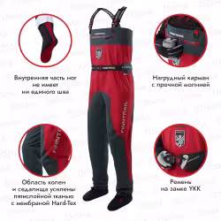 Полукомбинезон-вейдерсы Finntrail Aquamaster New, мембрана Hard-Tex, красный, размер 48-50 (M), 170-180 см