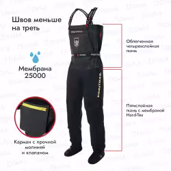 Полукомбинезон-вейдерсы Finntrail Enduro, мембрана Hard-Tex, черный, размер 48-50 (M), 170-180 см