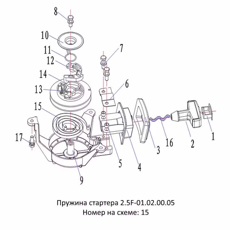 Пружина ручного стартера Hidea 3F 2.5F-01.02.00.05, центральная