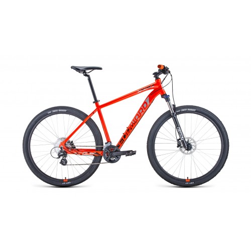 Велосипед горный хардтейл взрослый FORWARD APACHE 29 X, рост 17, 16 скоростей, оранжевый/черный