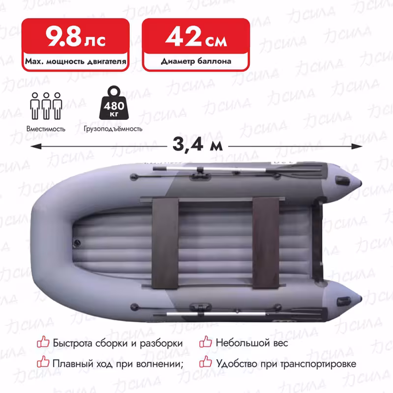 Надувная лодка ПВХ Flinc BoatsMan BT340А, НДНД, серый/графит