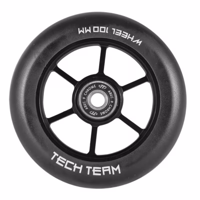 Колесо для трюкового самоката Tech Team 6RT 100x24 мм, алюминий, тип PU: HR, подшипники ABEC 9, черный