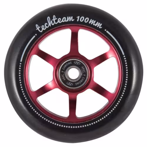 Колесо для трюкового самоката Tech Team 6S 100x24 мм, алюминий, тип PU: HR, подшипники ABEC 9, красный