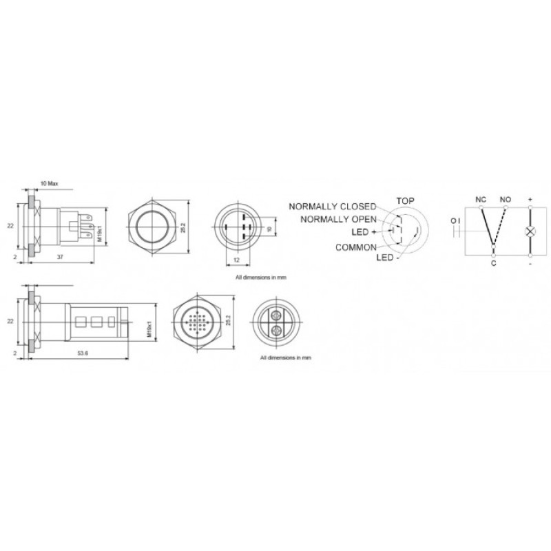 Кнопка включения без фиксации BEP Marine 80-511-0006-00, 24 В, красная