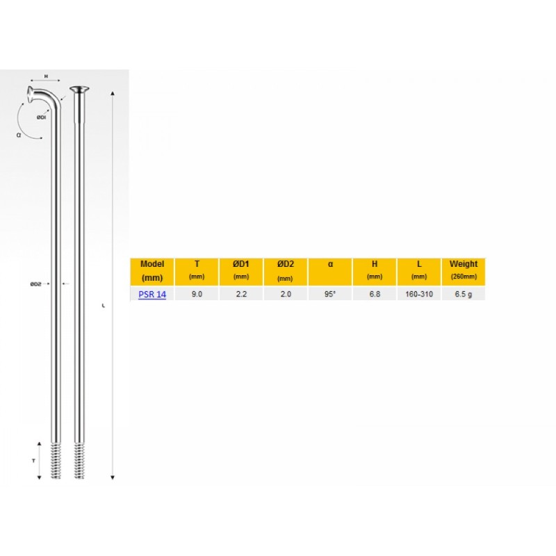 Спицы велосипедные Pillar PSR 14, 266 мм, серебристый