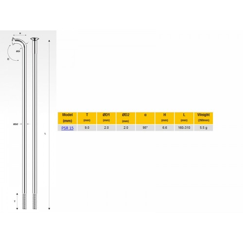 Спицы велосипедные Pillar PSR 15, 252 мм, черный