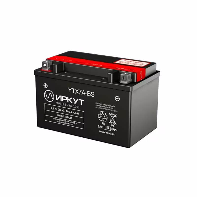 Аккумулятор Иркут YTX7A-BS, 7Ah, 12V
