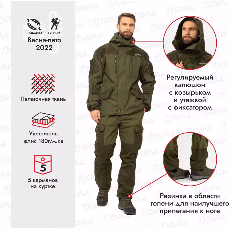 Костюм мужской Huntsman (Восток) Горка -5, ткань Грета/палатка, хаки, размер 56-58 (XL), 182-188 см