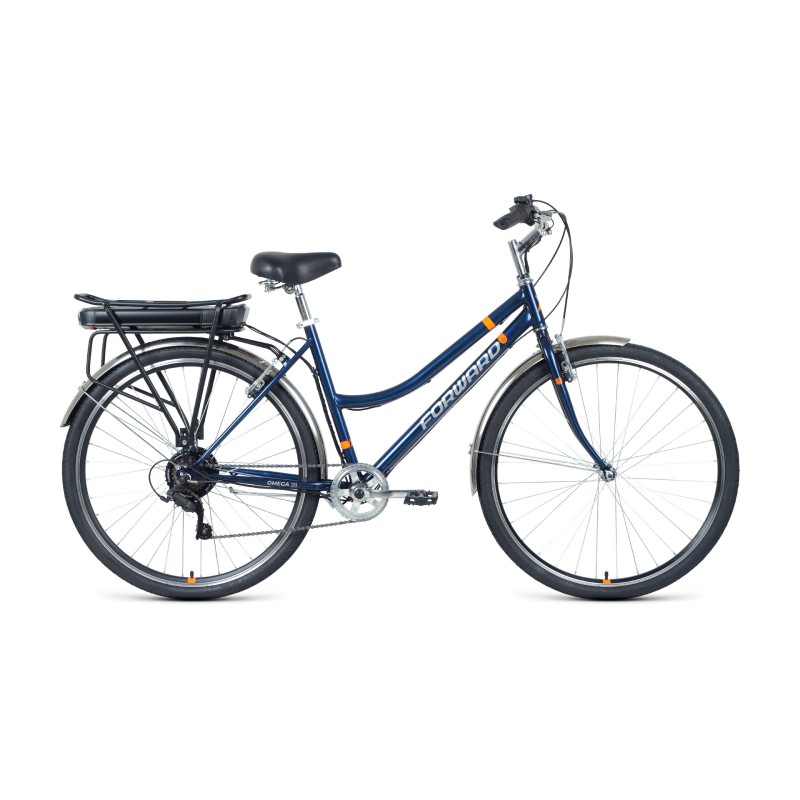 Велогибрид FORWARD OMEGA 28 250w, (28" 1 ск. 1,30-35 км/ч, до 50 км, 8,8 Ah скл.) темно-синий