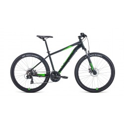 Велосипед горный хардтейл взрослый FORWARD APACHE 27,5 2.0 disc, рост 15, 21 скорости, черный матовый /ярко-зеленый