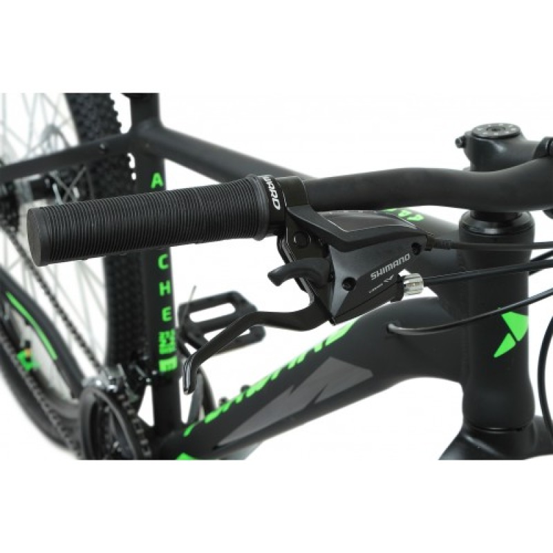 Велосипед горный хардтейл взрослый FORWARD APACHE 27,5" 2.2 S disc, рост 19, 21 скоростей, черный матовый/ярко-зеленый