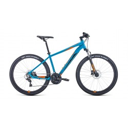 Велосипед горный хардтейл взрослый FORWARD APACHE 27,5 3.0 disc, рост 17, 21 скоростей, бирюзовый/оранжевый