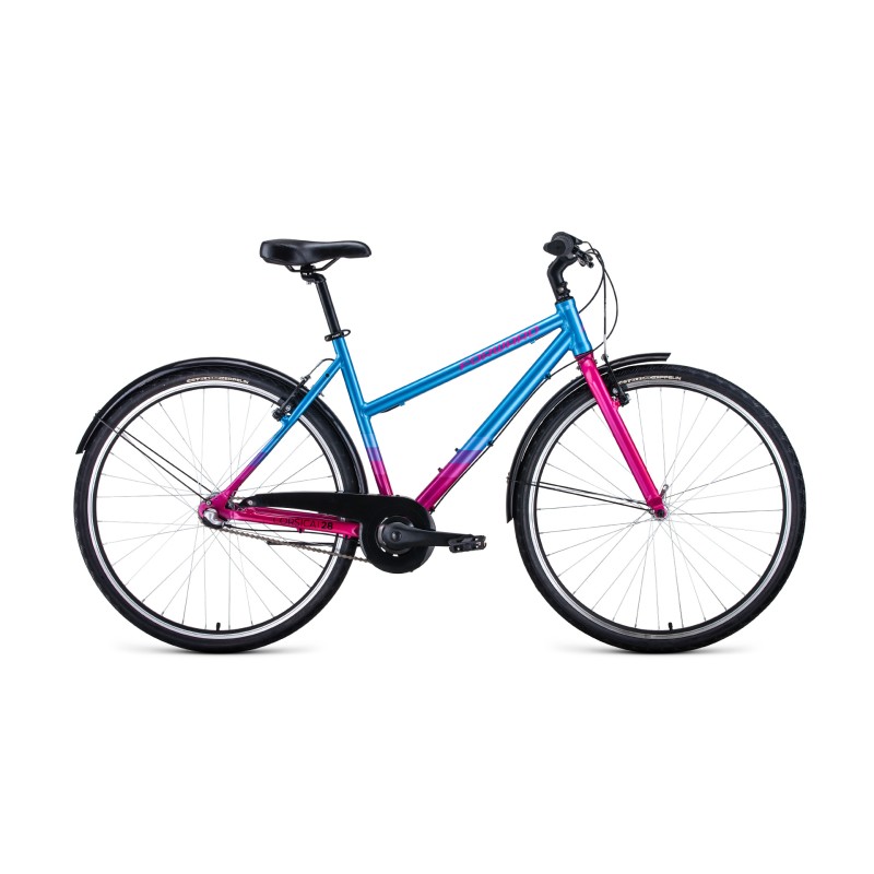 Велосипед городской взрослый женский FORWARD CORSICA 28, рост 500 мм, 3 скорости, голубой/розовый