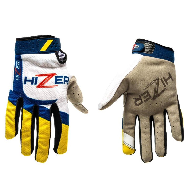Мотоперчатки Hizer #1, кожа/полиэстер, желтый/синий, размер L